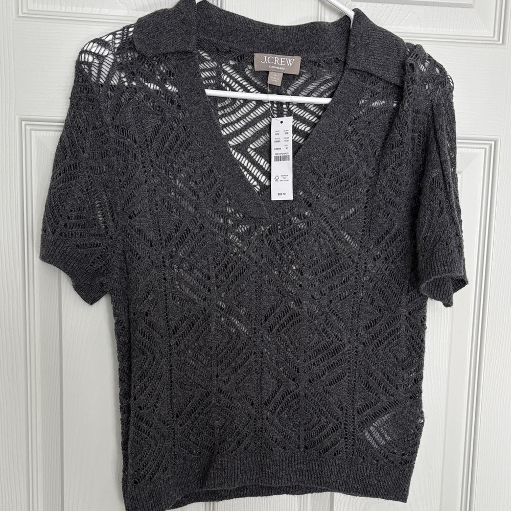 J. Crew Cashmere lace pointelle sweater-polo